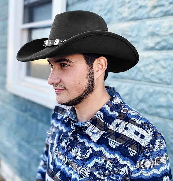 Women's Western Cowboy Hat - Studded Pinched Crown Fedora with Adjustable Buckle Belt, Wide Brim Sun Hat for Cowgirl, Rodeo, Country Music & Outdoor Fashion