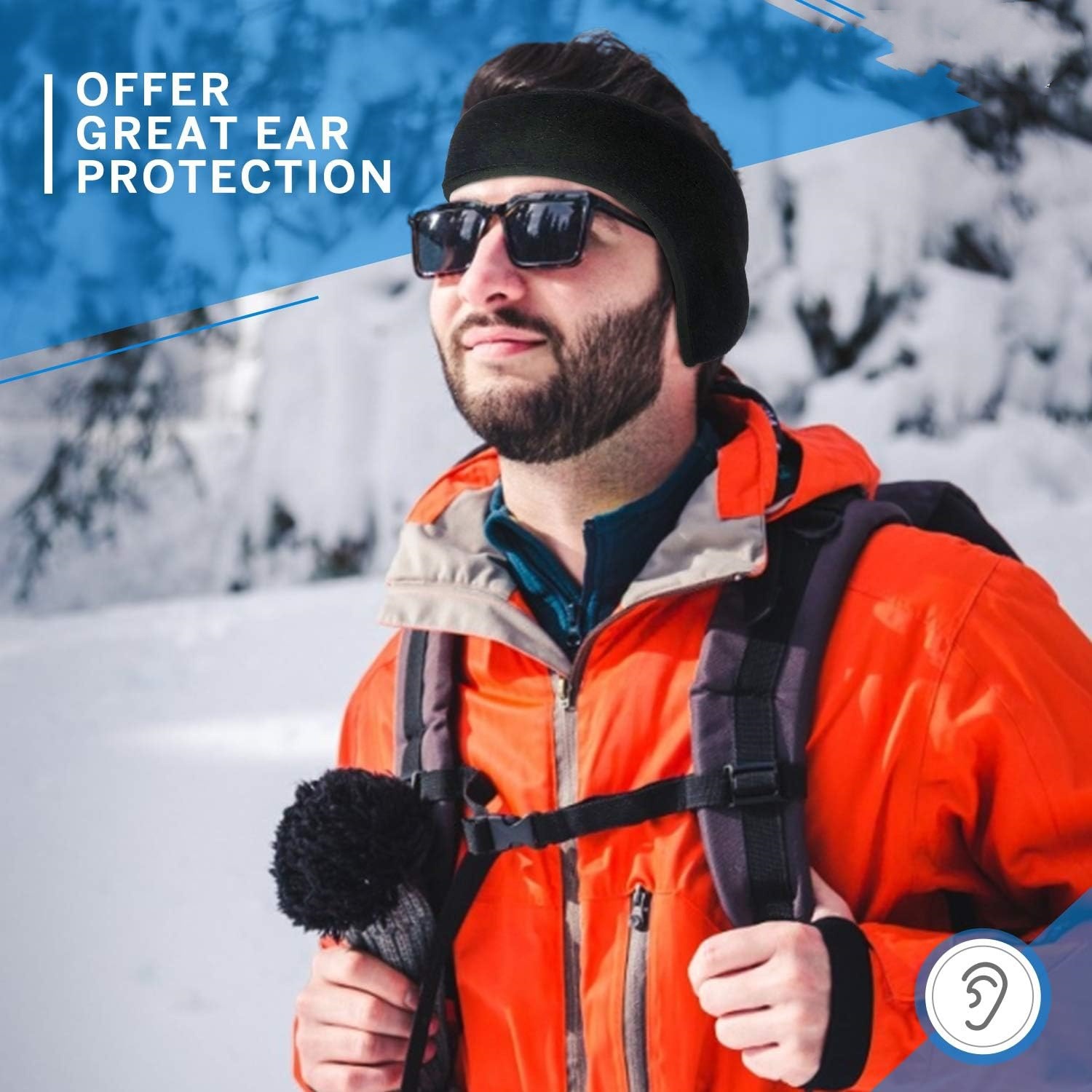 Unisex Fleece Ear Muffs Headband - Winter Windproof Ear Warmers for Men, Women & Kids, Thermal Sports Headband for Skiing, Running & Cycling