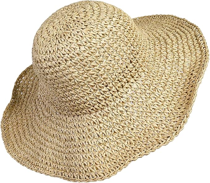 Women's Wide Brim Straw Sun Hat - 100% Natural Paper Braided, UPF 50+ UV Protection, Foldable Floppy Beach Hat for Travel, Lightweight & Breathable Summer Vacation Accessories