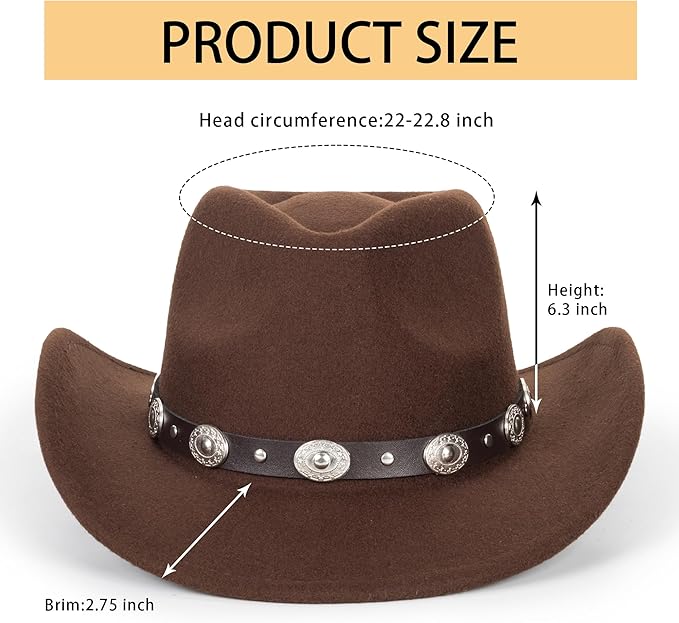 Cowgirl Hat Cowboy Hats for Women, Western Cow Girl Hat with Studded Belt Rodeo Style Costume