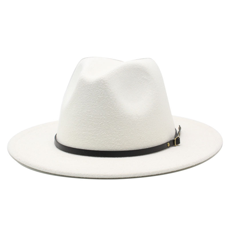 Women's Classic Felt Fedora Hat - Wide Brim Floppy Panama Style with Adjustable Leather Buckle Belt, Vintage Sun Hat for Outdoor, Travel & Fashion
