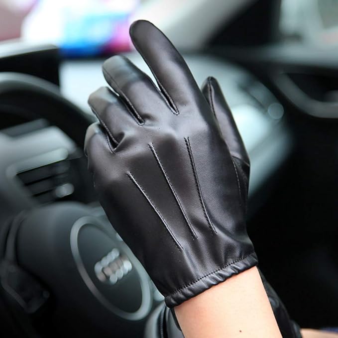 Men's Leather Touchscreen Gloves - Winter Driving Gloves with Thermal Lining, Warm Wrist Support