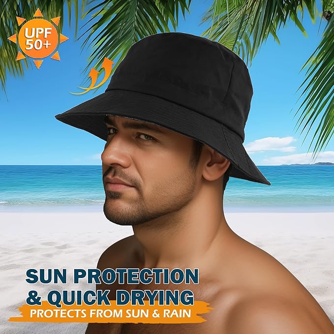 1-Pack Packable Bucket Hat with Chin Strap for Men Women