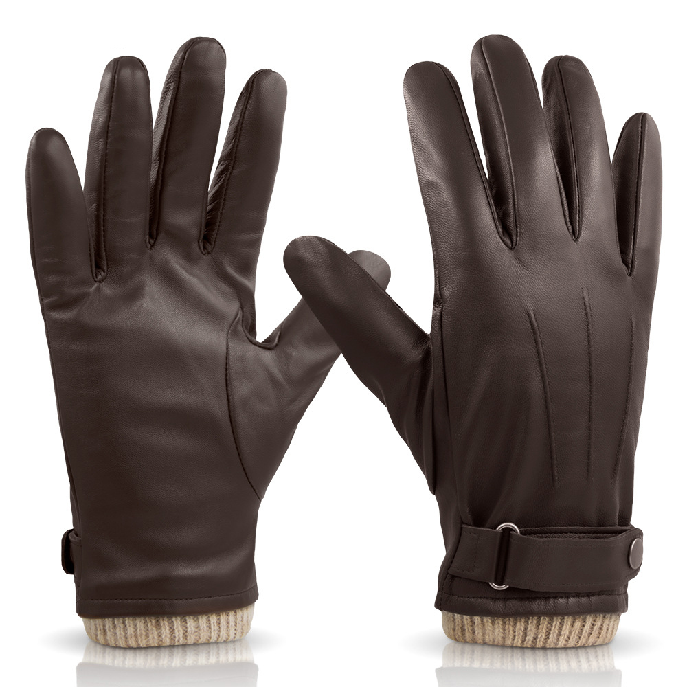 Men's Leather Winter Gloves, Wool Lined Touchscreen Gloves for Him Husband Boyfriend