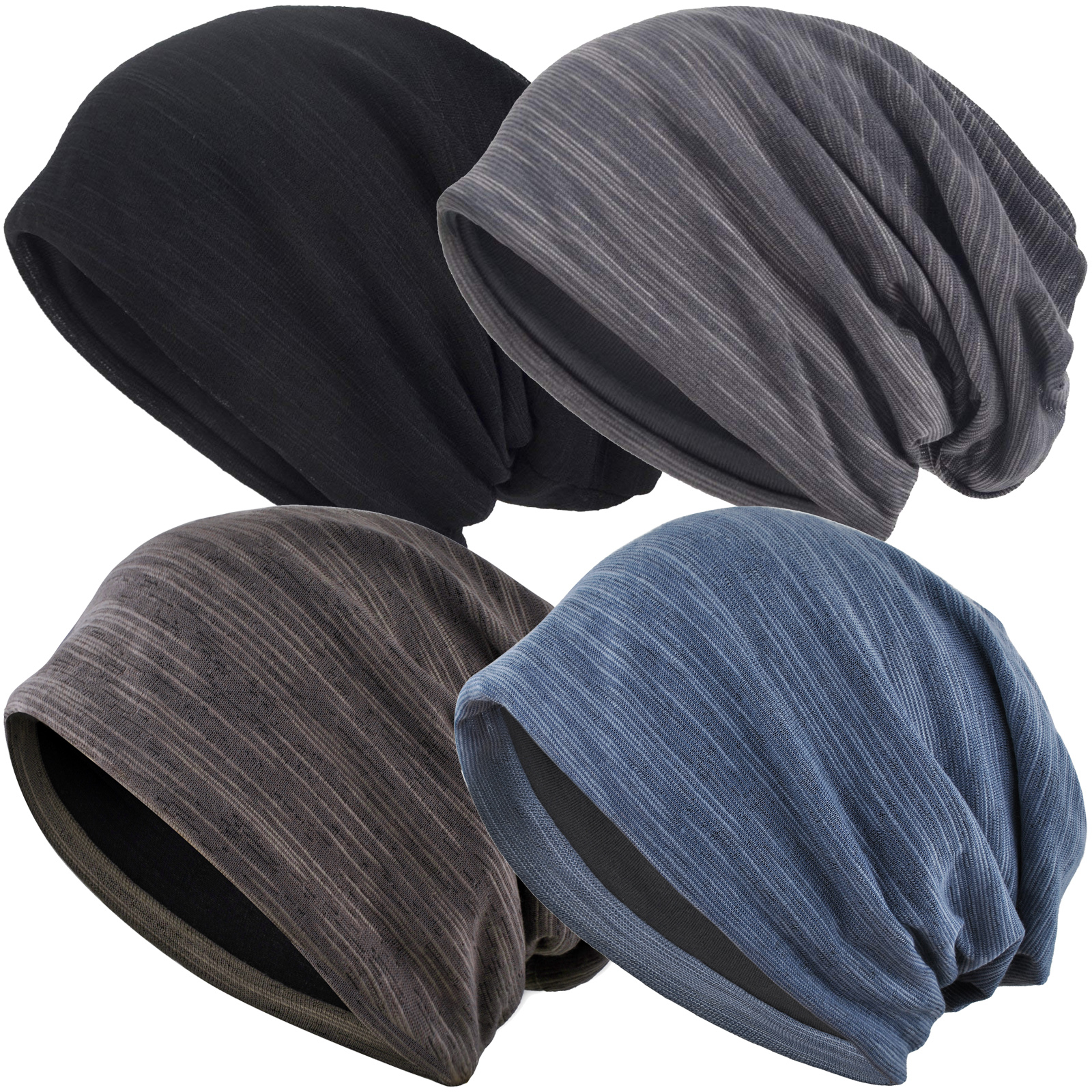 EINSKEY Slouchy Beanie Knit Hat 4-Pack Summer Beanie Skull Cap Black,Grey,Blue,Brown
