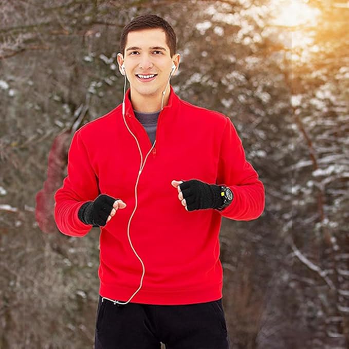 2-Pack Touchscreen Half-Finger Gloves - Thermal Stretchy Mittens for Women & Men, Cold Weather Fingerless Gloves for Driving, Working & Writing (Black)