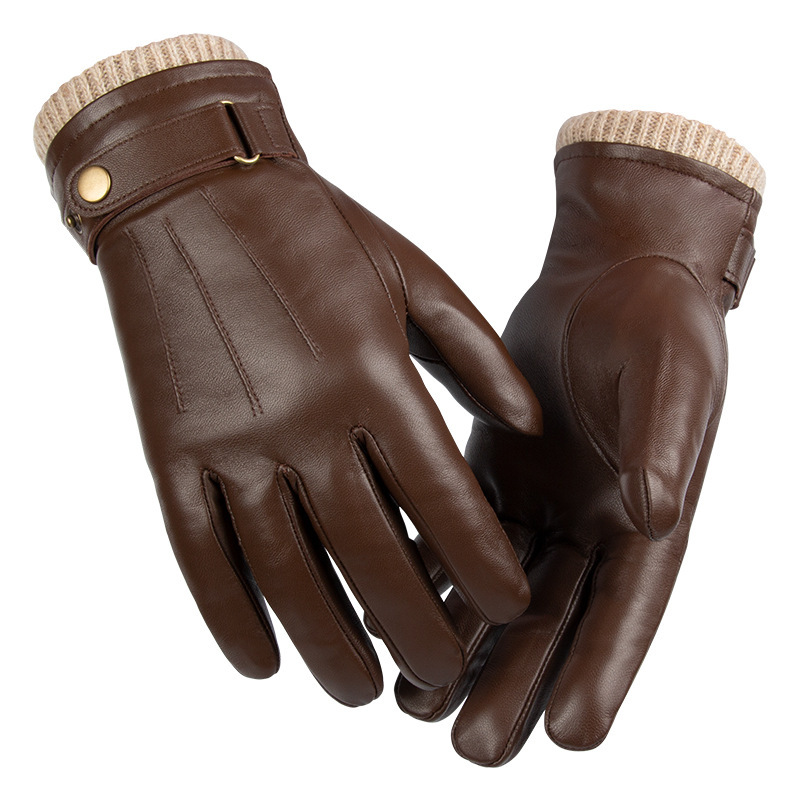 Men's Leather Winter Gloves, Wool Lined Touchscreen Gloves for Him Husband Boyfriend