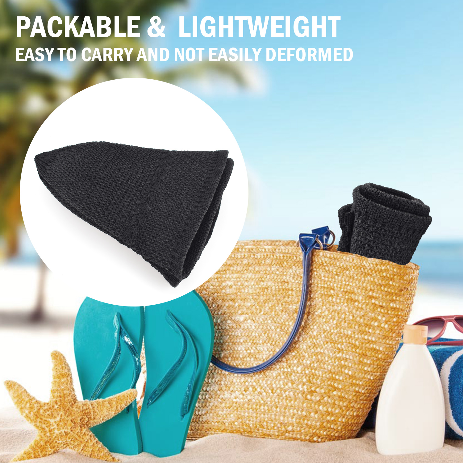 *Packable Straw Bucket Hat for Women, Summer Beach Bucket Hat Foldable Woven Khaki