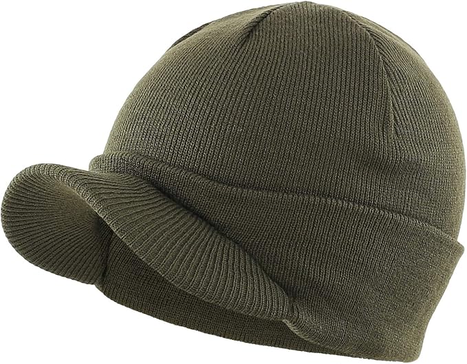 Men's Winter Beanie Hat with Brim Warm Double Knit Cuff Beanie Cap