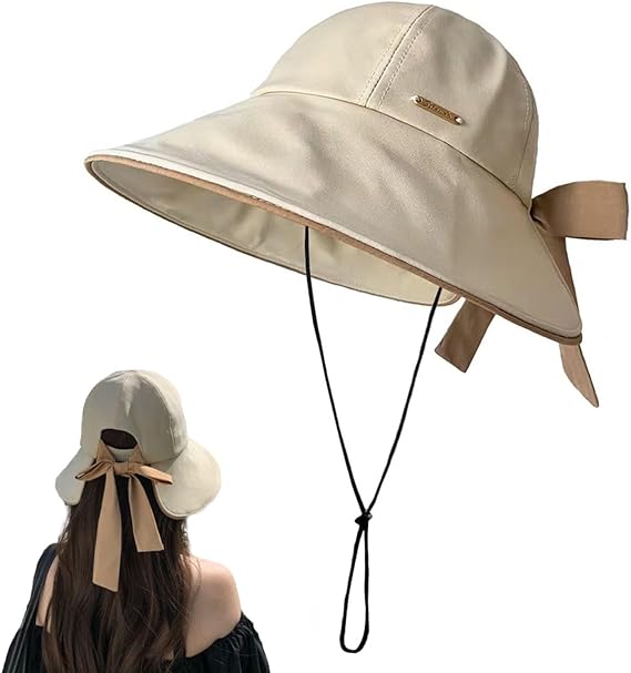 Wide Brim Hats for Woman Foldable Hats Sun Hats for Women uv Protection Bowknot Bucket hat Adjustable hat with Ponytail Hole