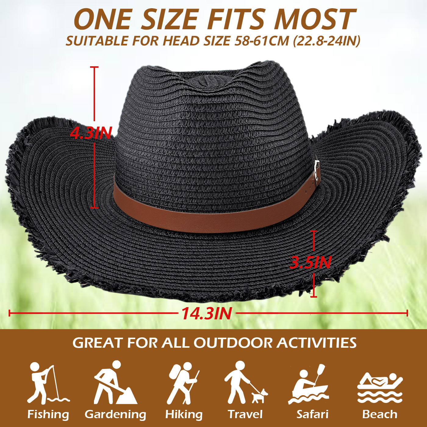 *Unisex Straw Cowboy Hat Cowgirl Hat, Shapeable Floppy Sun Hat Wide Birm Fedora Panama Hat for Men & Women.