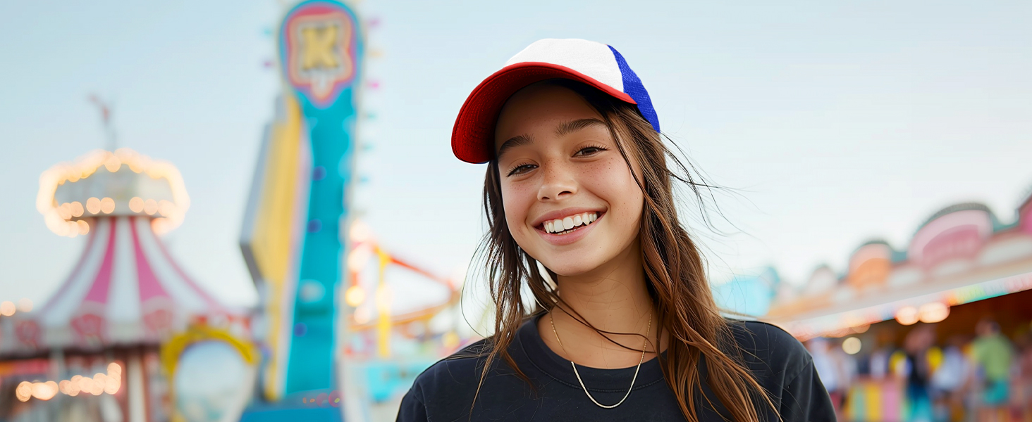 Two Tone Trucker Hat Summer Mesh Cap with Adjustable Snapback Strap