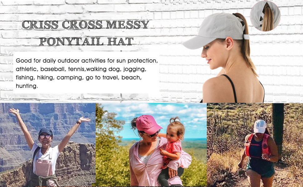 Womens Criss Cross Ponytail Baseball Cap Adjustable High Messy Bun Ponycap Quick Drying Hat