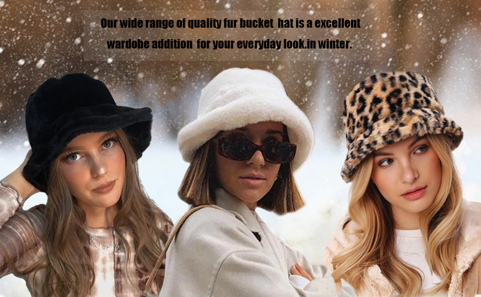Winter Bucket Hat Fluffy Faux Fur Fisherman Cap for Women Men Solid Color Style