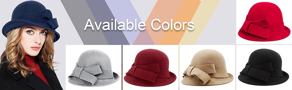 Women Solid Color Winter Hat 100% Wool Cloche Bucket with Bow Accent