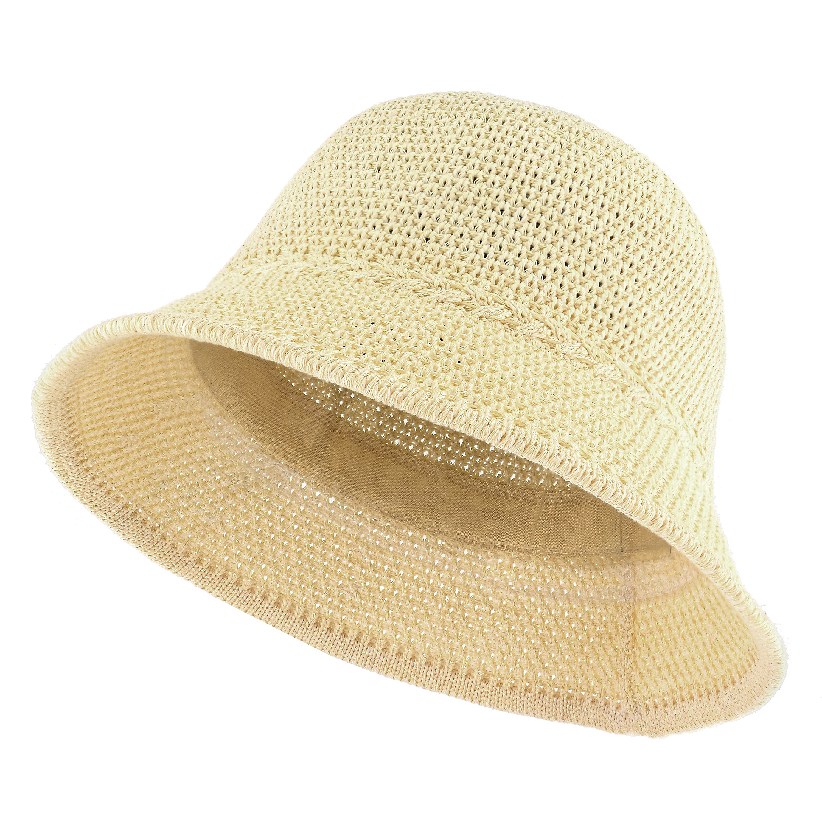 *Packable Straw Bucket Hat for Women, Summer Beach Bucket Hat Foldable Woven Khaki
