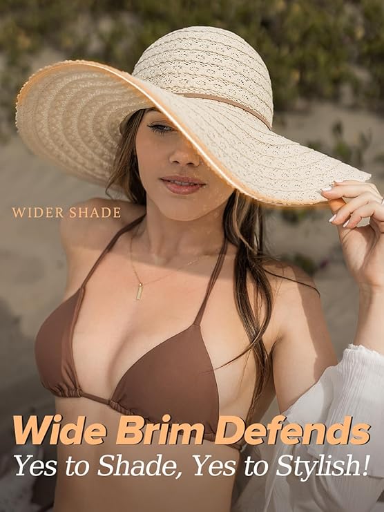 Sun Hat Womens, Beach Wide Brim Hats for Women, Summer Floppy Packable Lace Sun Beach Sunhat Women Foldable