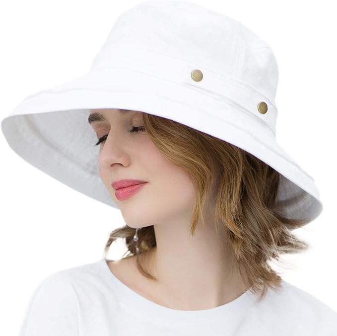 Womens Cotton Wide Brim Sun Hats UPF50+ UV Packable Beach Hat Summer Bucket Cap for Travel