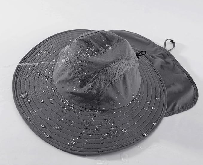 Mens UPF 50+ Sun Protection Cap Wide Brim Fishing Hat with Neck Flap Sun Hat for Men Women