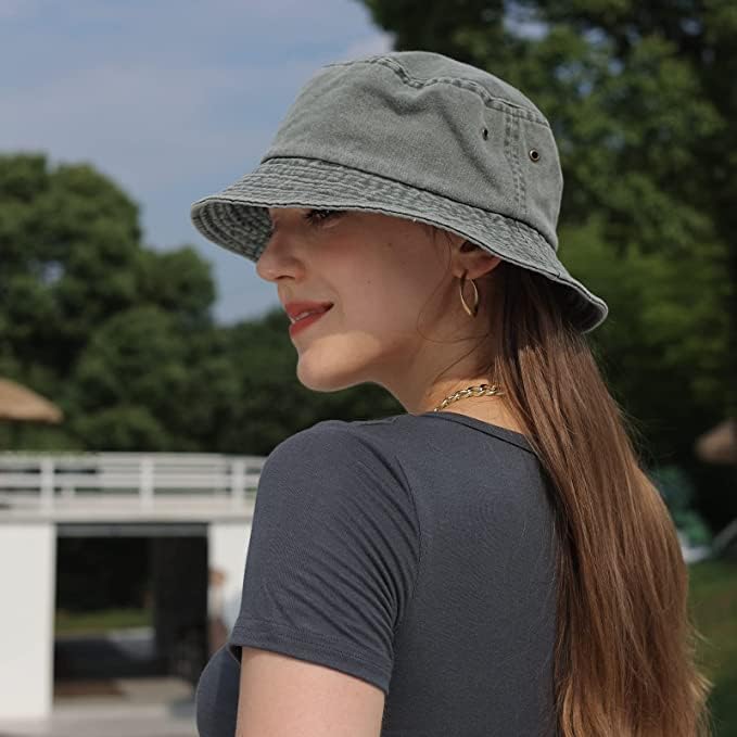 Washed Cotton Bucket Hats Packable Summer Outdoor Cap Travel Beach Sun Hat Plain Colors for Men Women