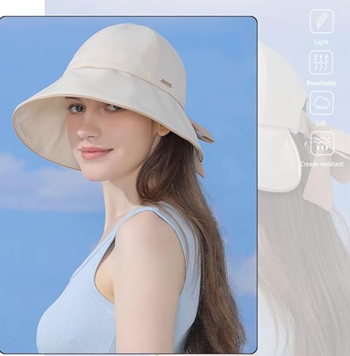Wide Brim Hats for Woman Foldable Hats Sun Hats for Women uv Protection Bowknot Bucket hat Adjustable hat with Ponytail Hole