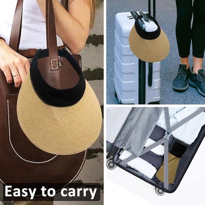 Women Straw Sun Visor Hat Wide Brim Summer UV Protection Beach Cap Foldable Packale Korean Style