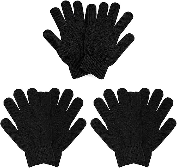 3-Pack Magic Gloves - Stretchy Winter Gloves for Men & Women, One Size Fits Most (Black)