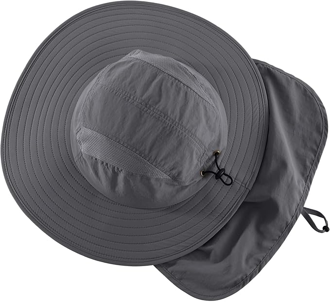 Mens UPF 50+ Sun Protection Cap Wide Brim Fishing Hat with Neck Flap Sun Hat for Men Women