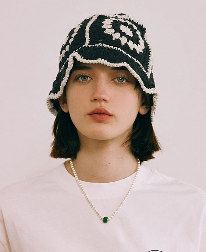 Crochet Bucket Hat for Women Knit Handmade Foldable Floppy Beach Hat Fashion Cute Comfy and Casual