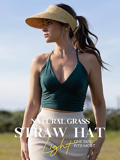 Women's Natural Straw Sun Hat, Visor for Women, Beach Hats for Women, 50 SPF Sun Protection, One Size Fits Most