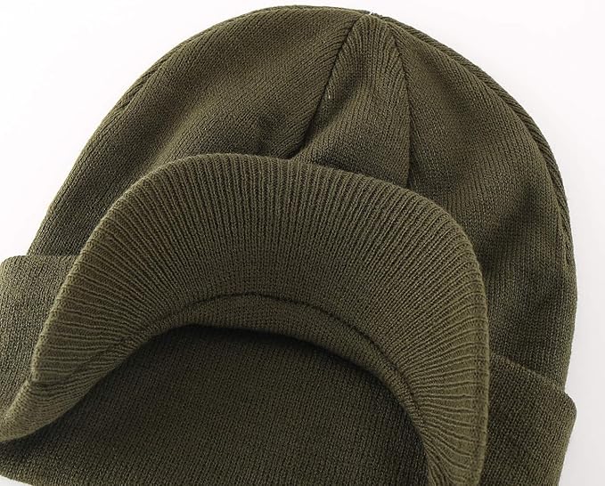 Men's Winter Beanie Hat with Brim Warm Double Knit Cuff Beanie Cap