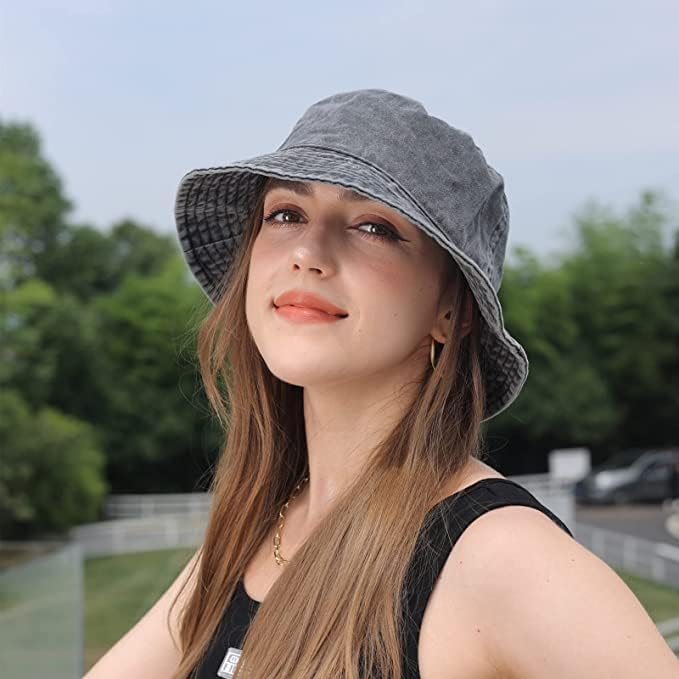 Washed Cotton Bucket Hats Packable Summer Outdoor Cap Travel Beach Sun Hat Plain Colors for Men Women