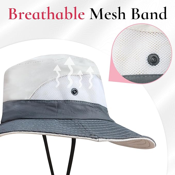 Ponytail Sun Bucket Hats for Women Men Wide Brim UPF 50+ Fishing & Beach Hats