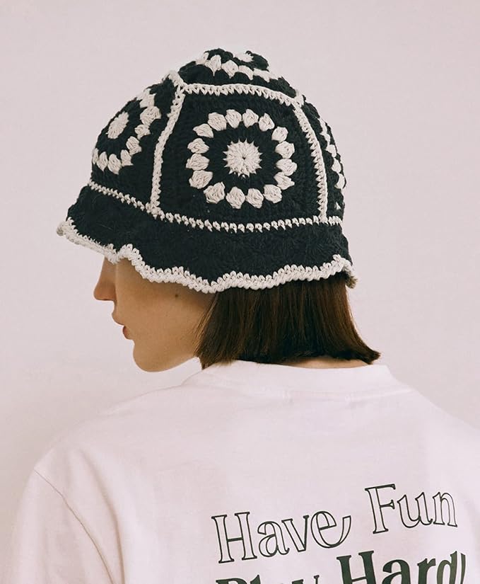 Crochet Bucket Hat for Women Knit Handmade Foldable Floppy Beach Hat Fashion Cute Comfy and Casual