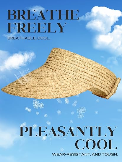 Women's Natural Straw Sun Hat, Visor for Women, Beach Hats for Women, 50 SPF Sun Protection, One Size Fits Most