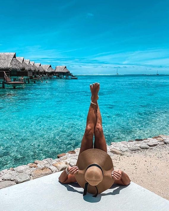 Womens 5.5 Inches Big Bowknot Straw Hat Large Floppy Foldable Roll up Beach Cap Sun Hat UPF 50+