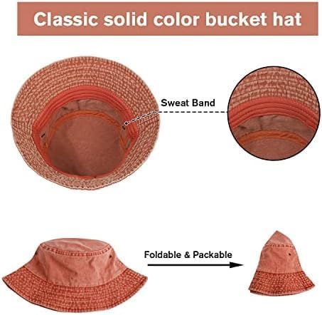 Washed Cotton Bucket Hats Packable Summer Outdoor Cap Travel Beach Sun Hat Plain Colors for Men Women
