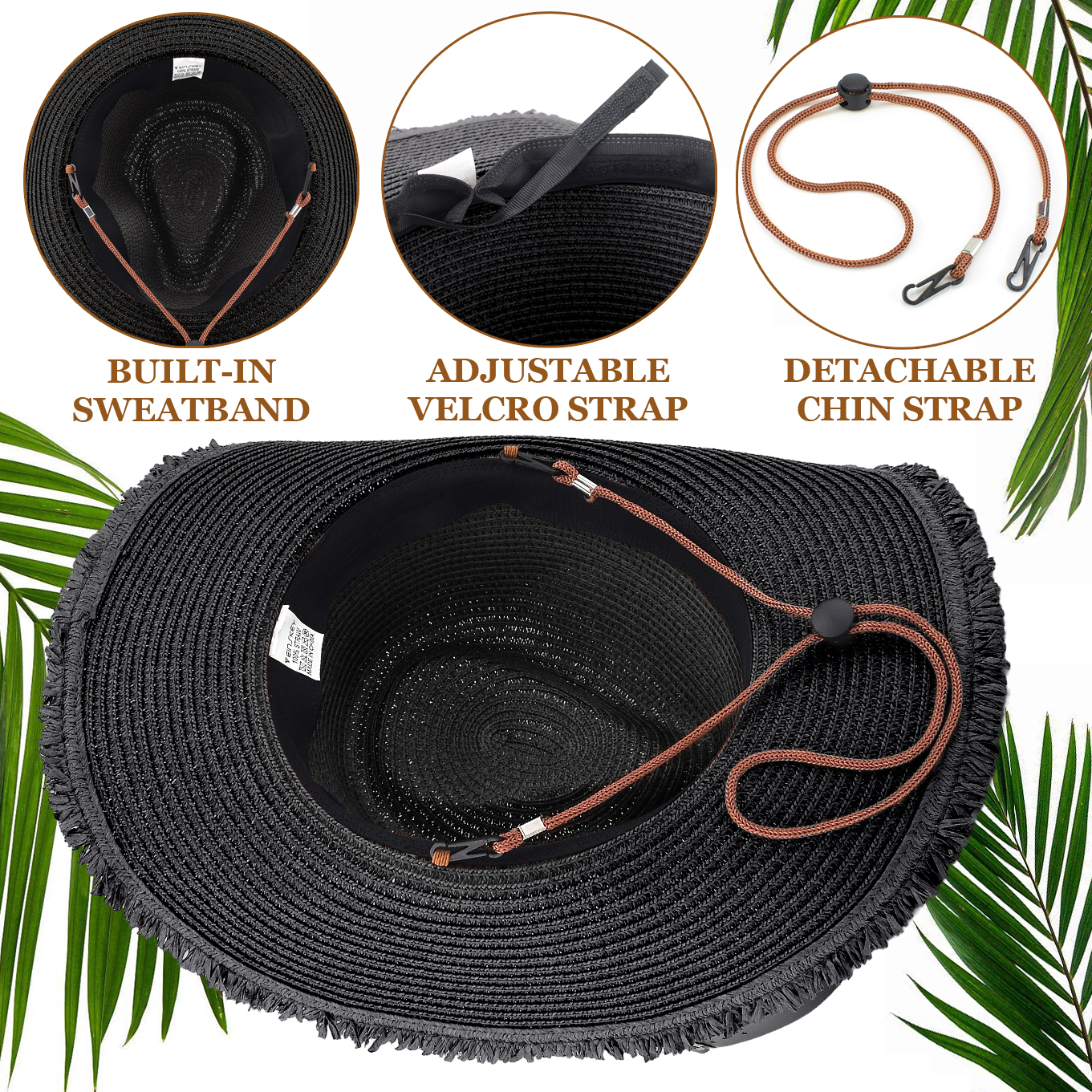 *Unisex Straw Cowboy Hat Cowgirl Hat, Shapeable Floppy Sun Hat Wide Birm Fedora Panama Hat for Men & Women.