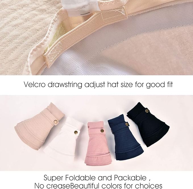 Womens Cotton Wide Brim Sun Hats UPF50+ UV Packable Beach Hat Summer Bucket Cap for Travel