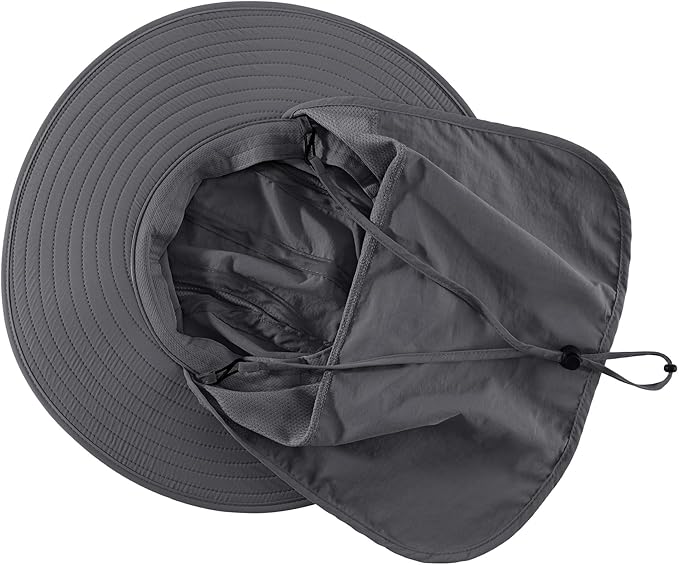 Mens UPF 50+ Sun Protection Cap Wide Brim Fishing Hat with Neck Flap Sun Hat for Men Women