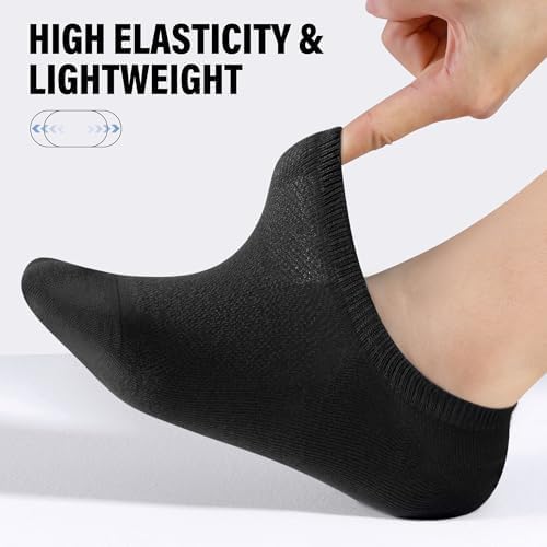 Men's No-Show Socks 6-Pack - Breathable Cotton Low Cut Ankle Socks with Non-Slip Grips & High Elasticity, Thin Invisible Liner Socks for Sneakers & Loafers