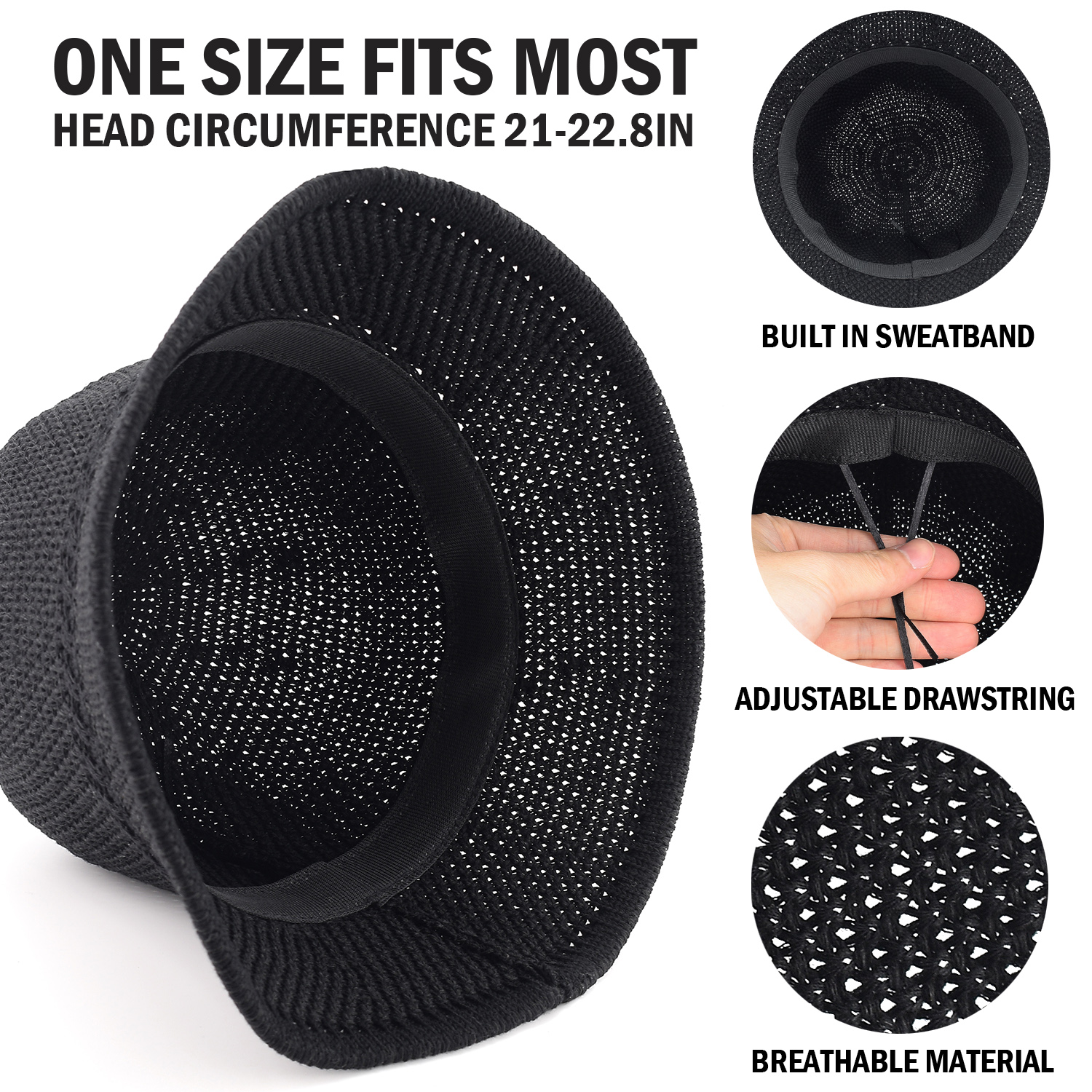 *Packable Straw Bucket Hat for Women, Summer Beach Bucket Hat Foldable Woven Khaki