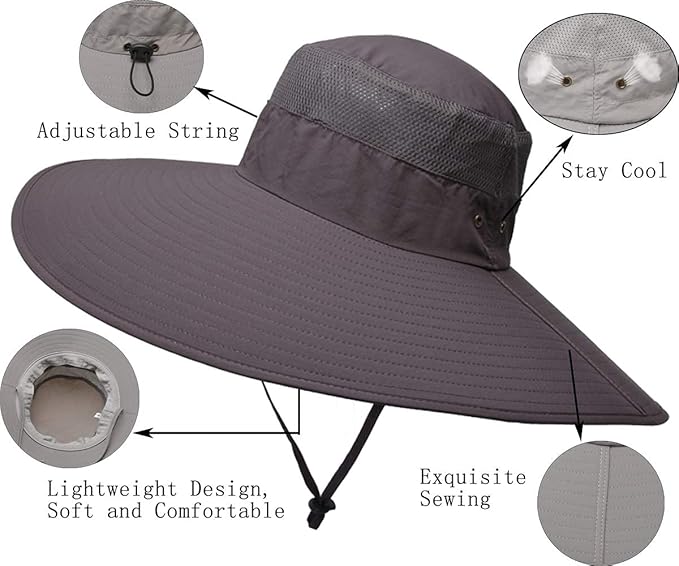 Wide Brim Bucket Hat UPF50+ Waterproof Sun Hat for Fishing Hiking Camping
