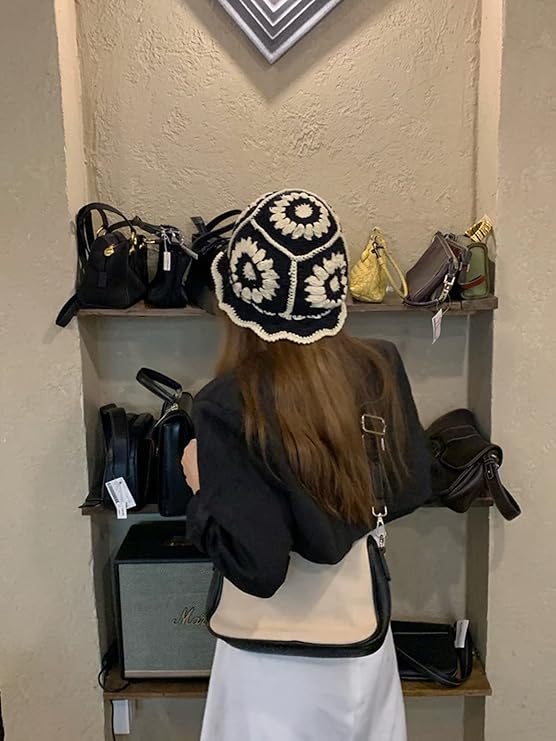 Crochet Bucket Hat for Women Knit Handmade Foldable Floppy Beach Hat Fashion Cute Comfy and Casual