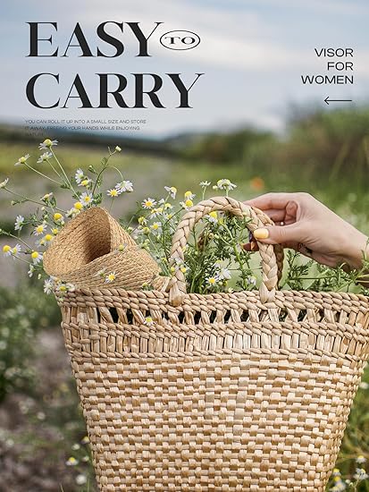 Women's Natural Straw Sun Hat, Visor for Women, Beach Hats for Women, 50 SPF Sun Protection, One Size Fits Most