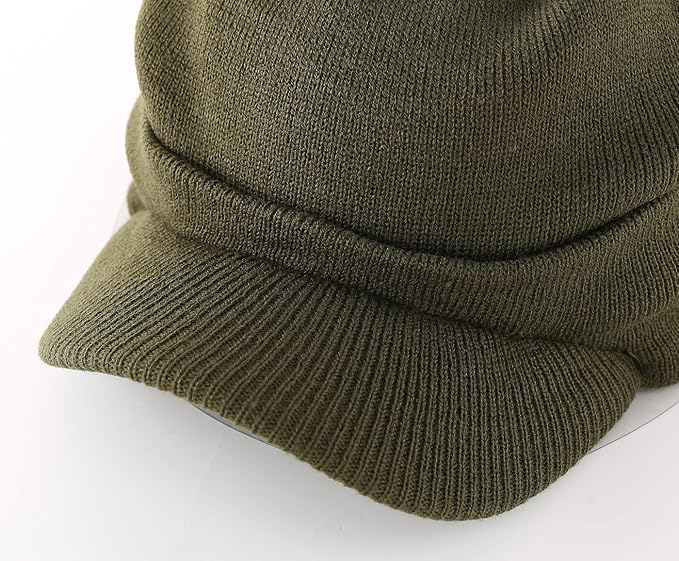 Men's Winter Beanie Hat with Brim Warm Double Knit Cuff Beanie Cap