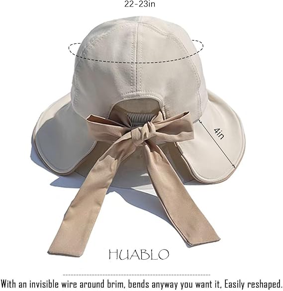Wide Brim Hats for Woman Foldable Hats Sun Hats for Women uv Protection Bowknot Bucket hat Adjustable hat with Ponytail Hole