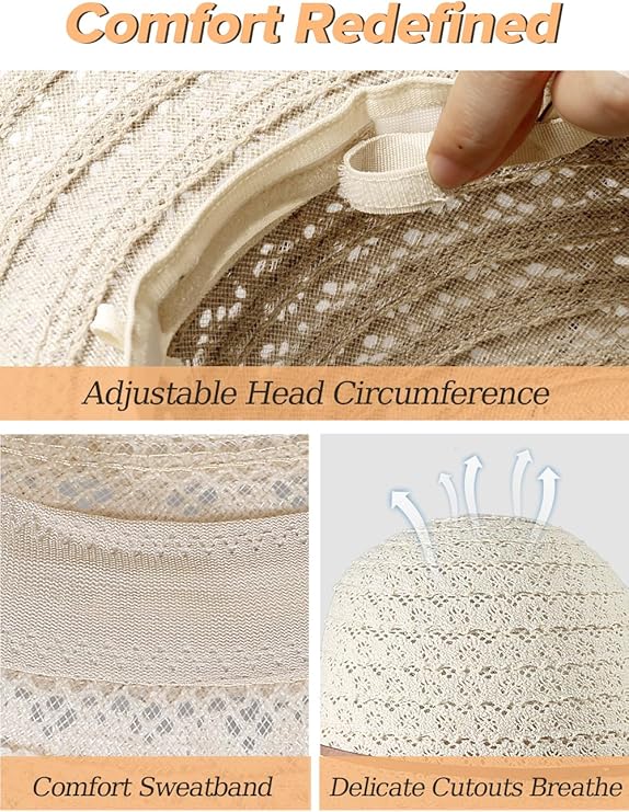 Sun Hat Womens, Beach Wide Brim Hats for Women, Summer Floppy Packable Lace Sun Beach Sunhat Women Foldable