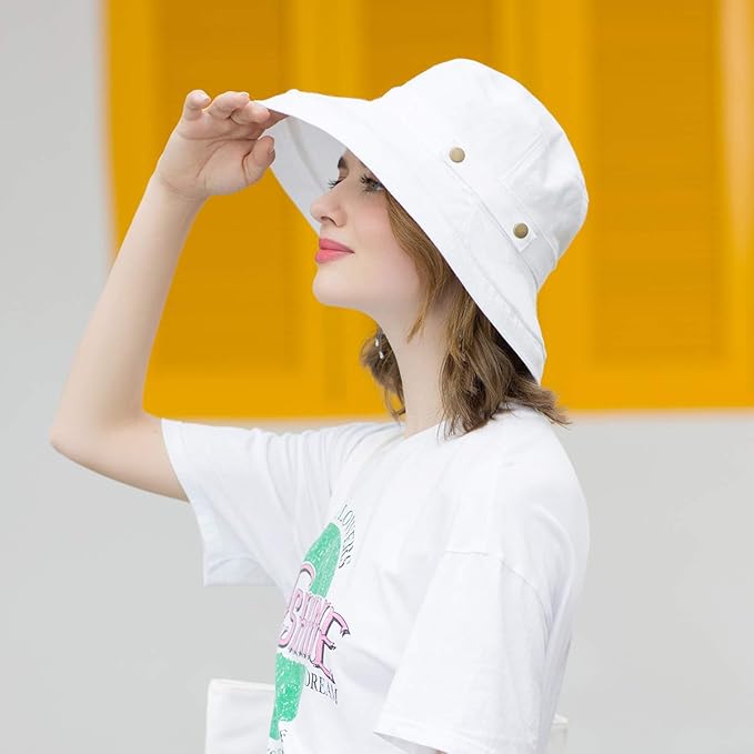 Womens Cotton Wide Brim Sun Hats UPF50+ UV Packable Beach Hat Summer Bucket Cap for Travel