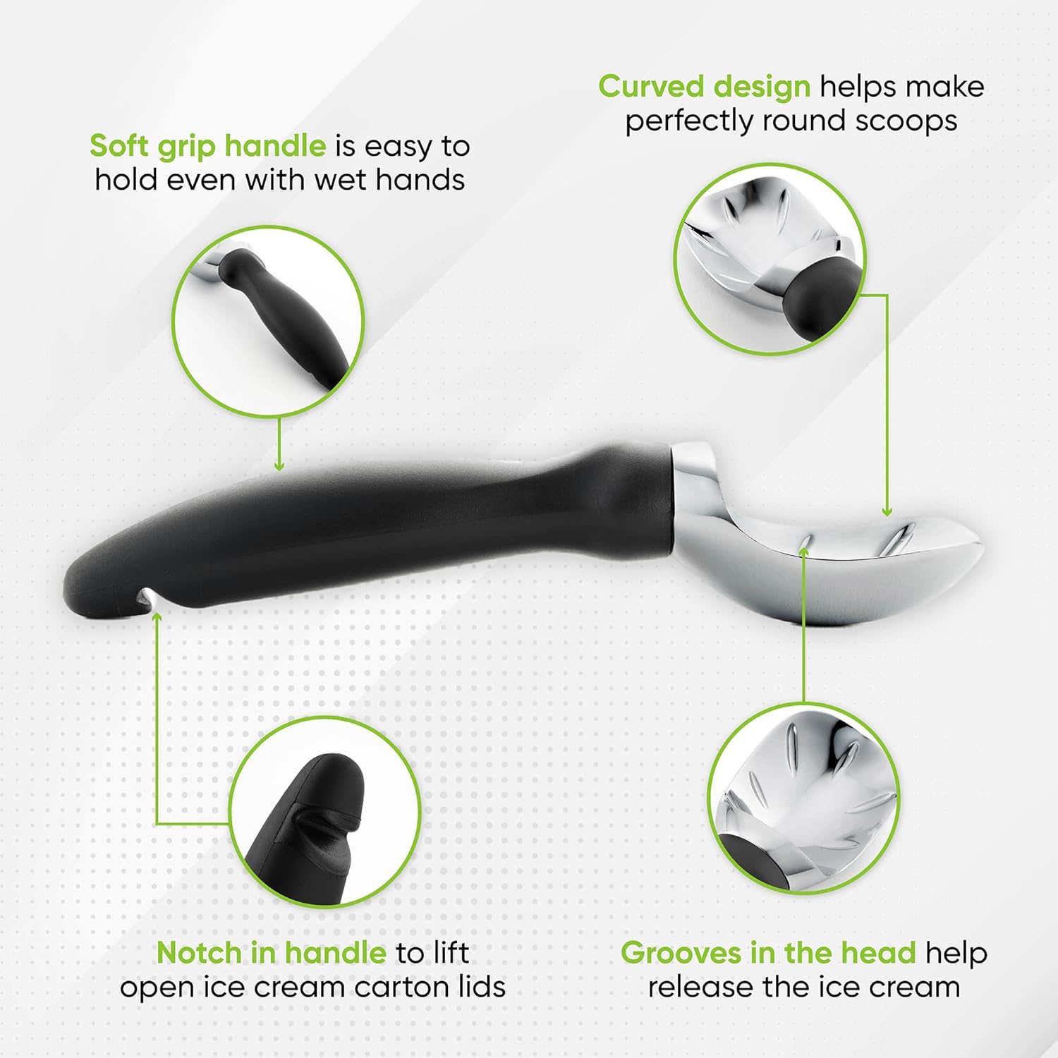 Heavy Duty Ice Cream Scoop with Comfortable Handle, Professional Metal Ice Cream Scooper for Gelato, Sorbet, Cookie Dough, Frozen Yogurt - Dishwasher Safe Kitchen Tool